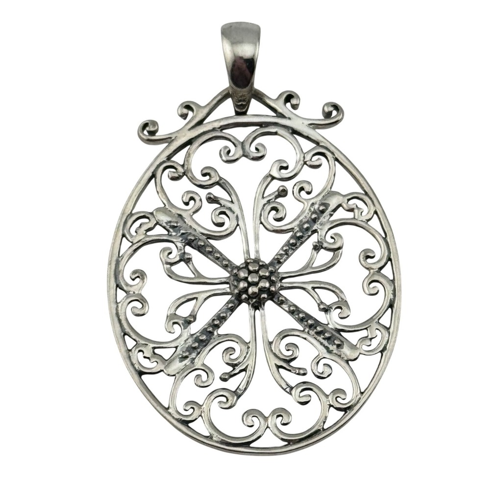 Southern Gates Sterling Silver Oval Pendant Ornate Scroll Design
